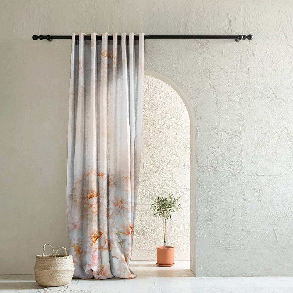 Summer Blush Floral Chestnut Pink Heavy Satin Room Darkening Curtain Set of 1pc - (DS607)