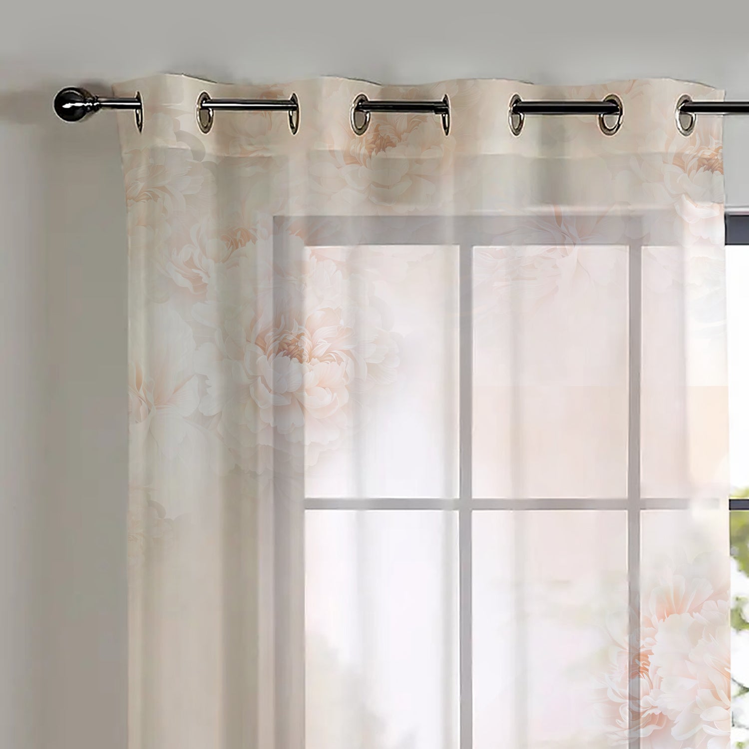 Summer Blush Floral Chestnut Pink Sheer Curtain Set of 2 - DS607