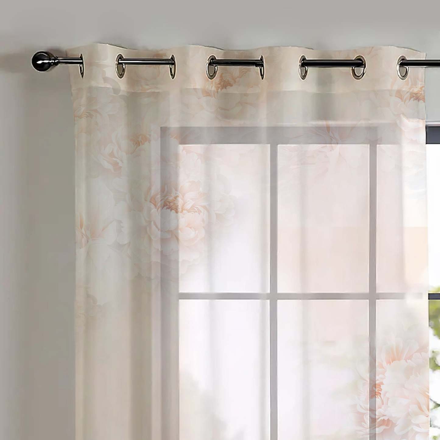 Summer Blush Floral Chestnut Pink Sheer Curtain Set of 2 - DS607