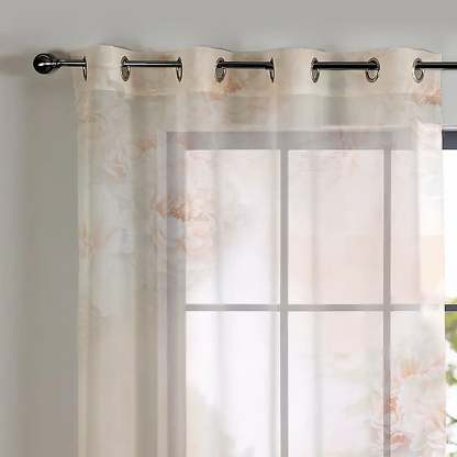 Summer Blush Floral Chestnut Pink Sheer Curtain Set of 2 - DS607