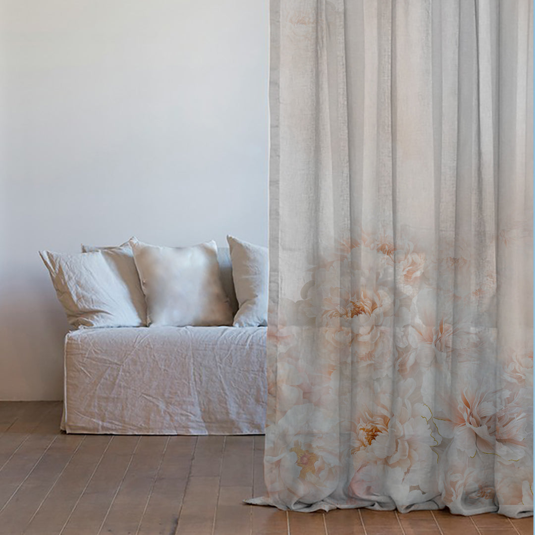 Summer Blush Floral Chestnut Pink Sheer Curtain Set of 2 - DS607
