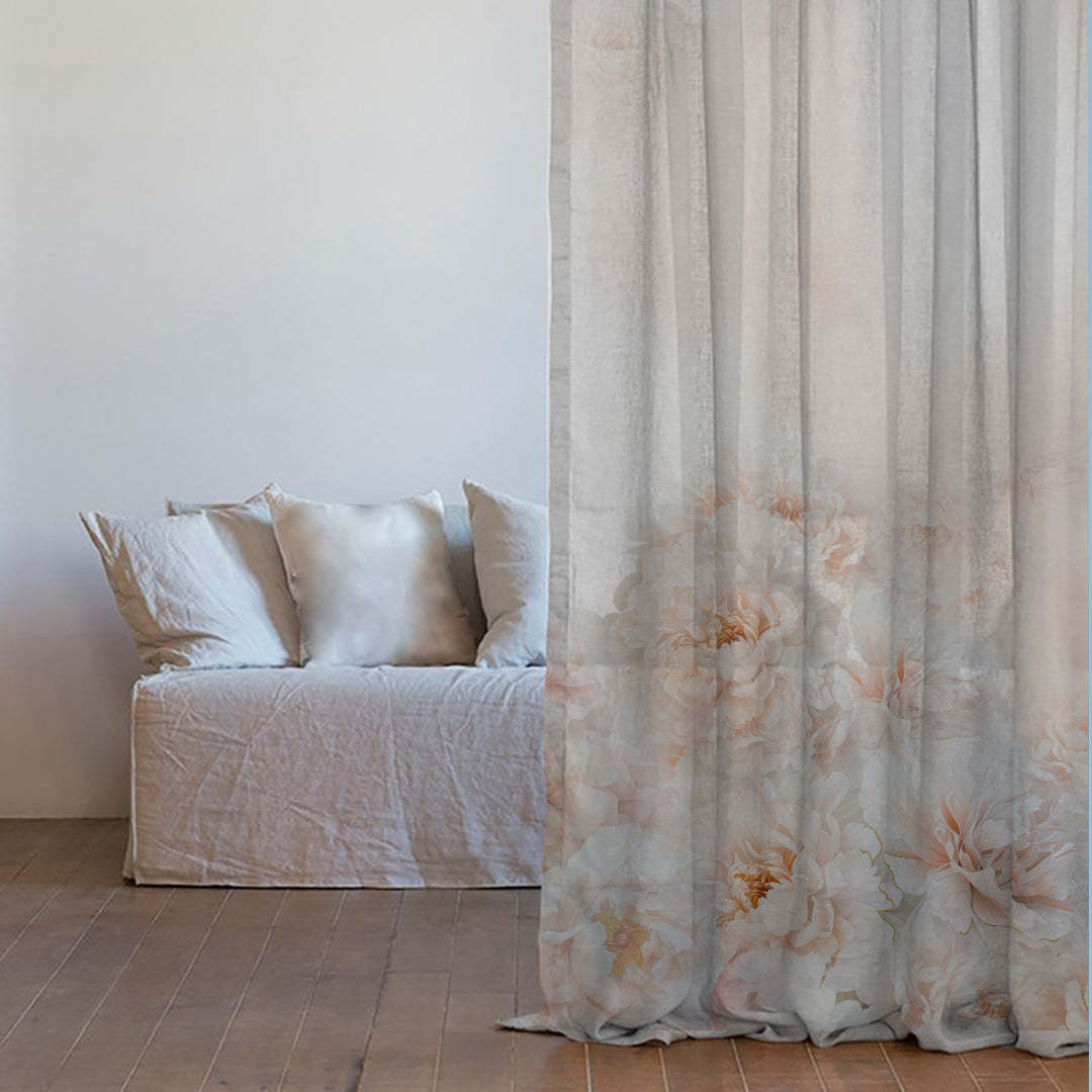 Summer Blush Floral Chestnut Pink Sheer Curtain Set of 2 - DS607