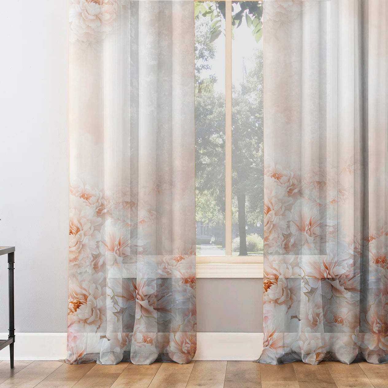 Summer Blush Floral Chestnut Pink Sheer Curtain Set of 2 - DS607
