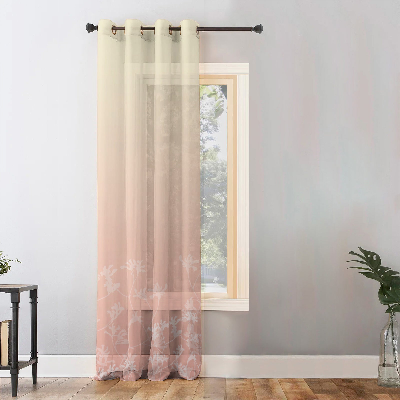 Sunlit Floral Desert Sand Pink Sheer Curtain Set of 1pc - (DS608)