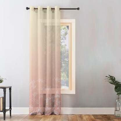 Sunlit Floral Desert Sand Pink Sheer Curtain Set of 1pc - (DS608)