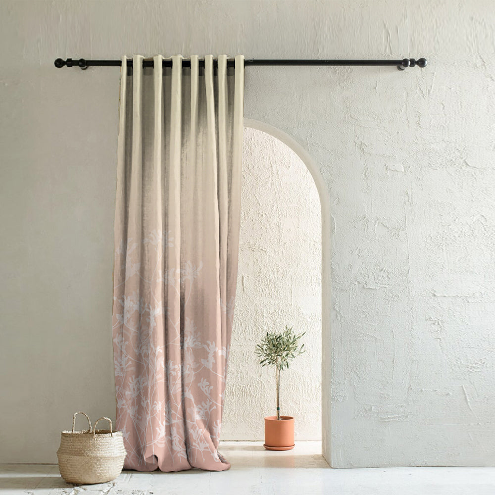 Sunlit Floral Desert Sand Pink Heavy Satin Room Darkening Curtain Set of 1pc - (DS608)