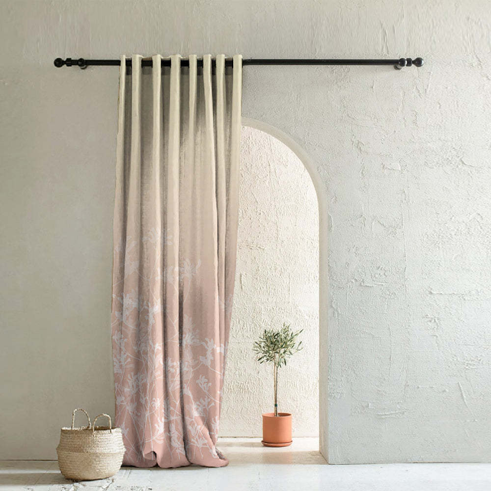 Sunlit Floral Desert Sand Pink Heavy Satin Room Darkening Curtain Set of 1pc - (DS608)