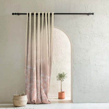 Sunlit Floral Desert Sand Pink Heavy Satin Room Darkening Curtain Set of 1pc - (DS608)