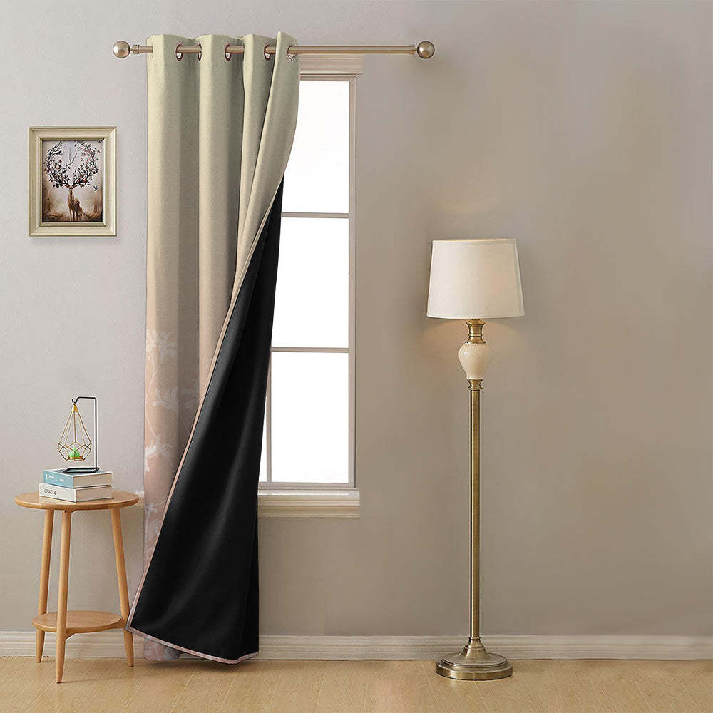 Sunlit Floral Desert Sand Pink Heavy Satin Blackout Curtain Set of 1pc - (DS608)
