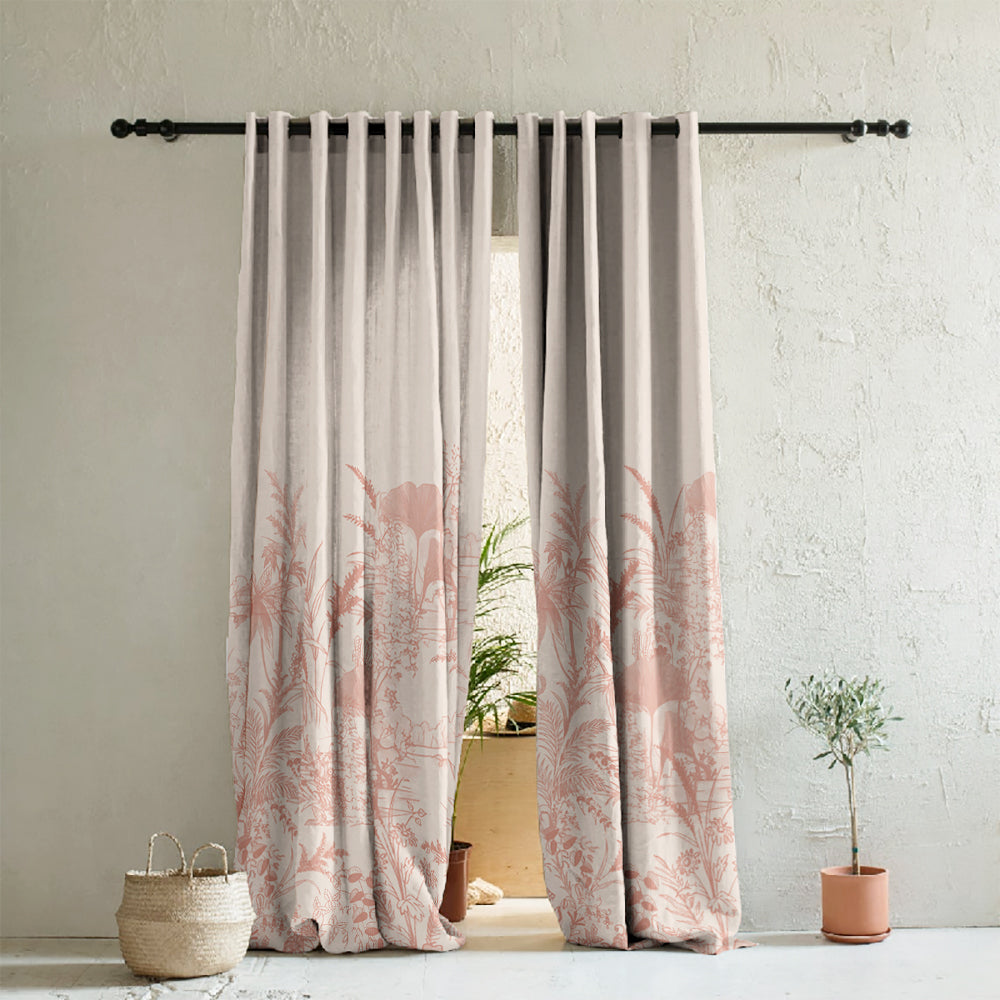 Tropical Sketch Floral Pastel Pink Heavy Satin Blackout Curtain Set of 2 - DS609