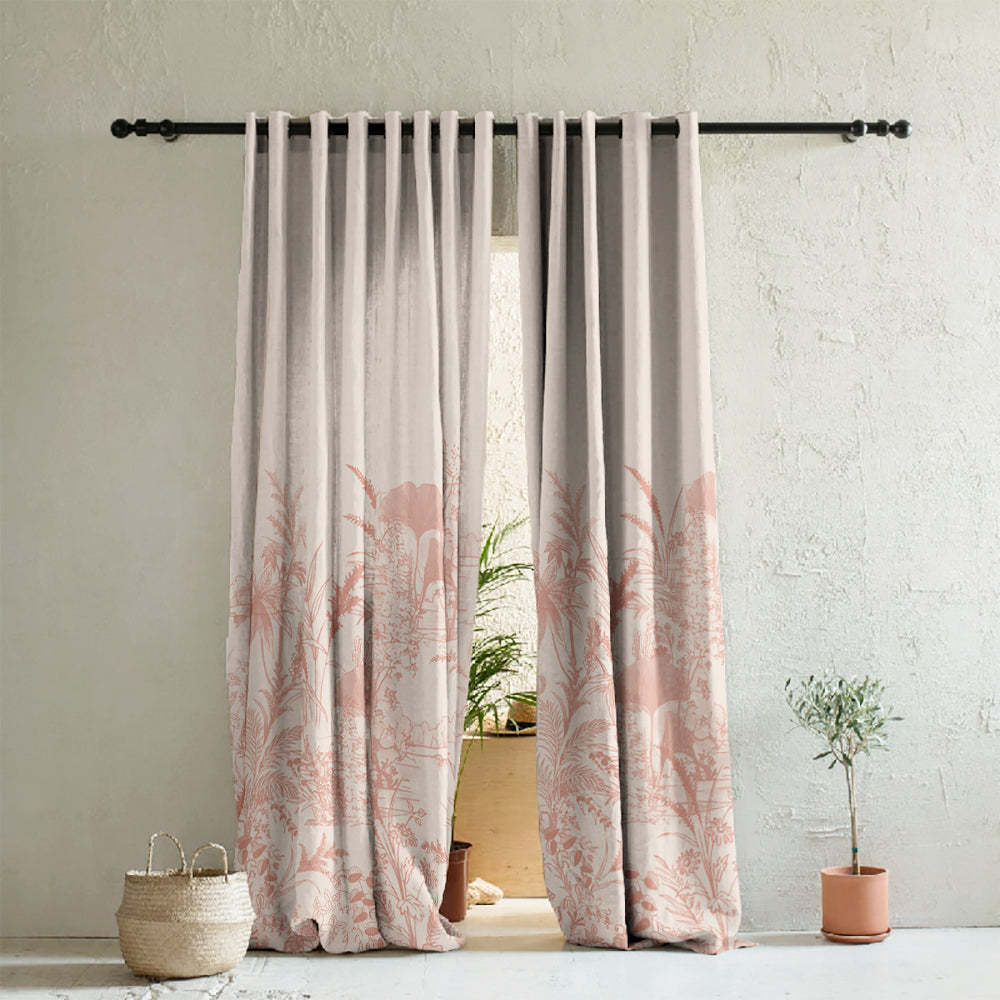 Tropical Sketch Floral Pastel Pink Heavy Satin Blackout Curtain Set of 2 - DS609