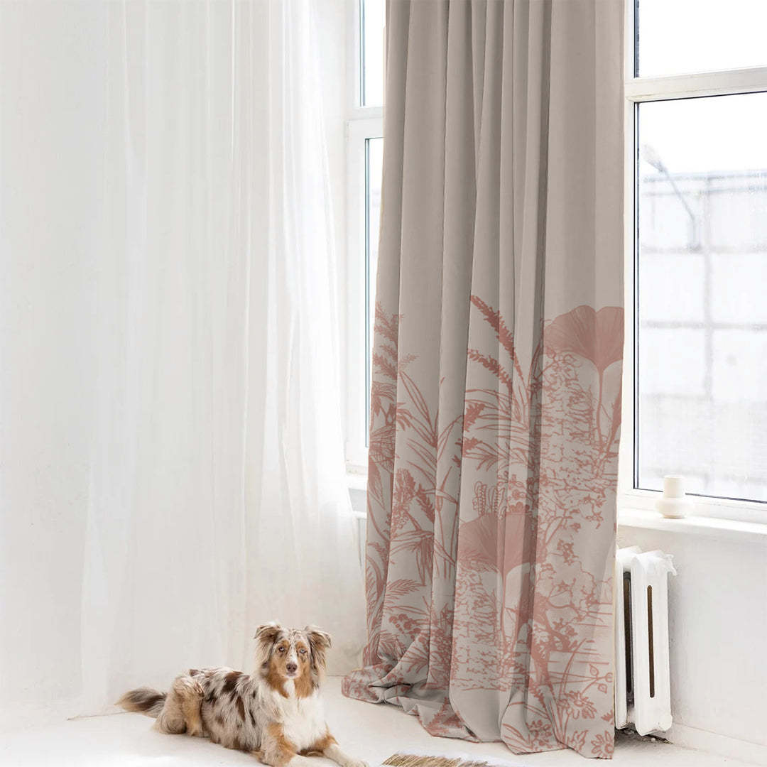Tropical Sketch Floral Pastel Pink Heavy Satin Blackout Curtain Set of 2 - DS609