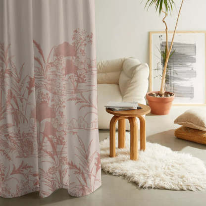 Tropical Sketch Floral Pastel Pink Heavy Satin Blackout Curtain Set of 2 - DS609