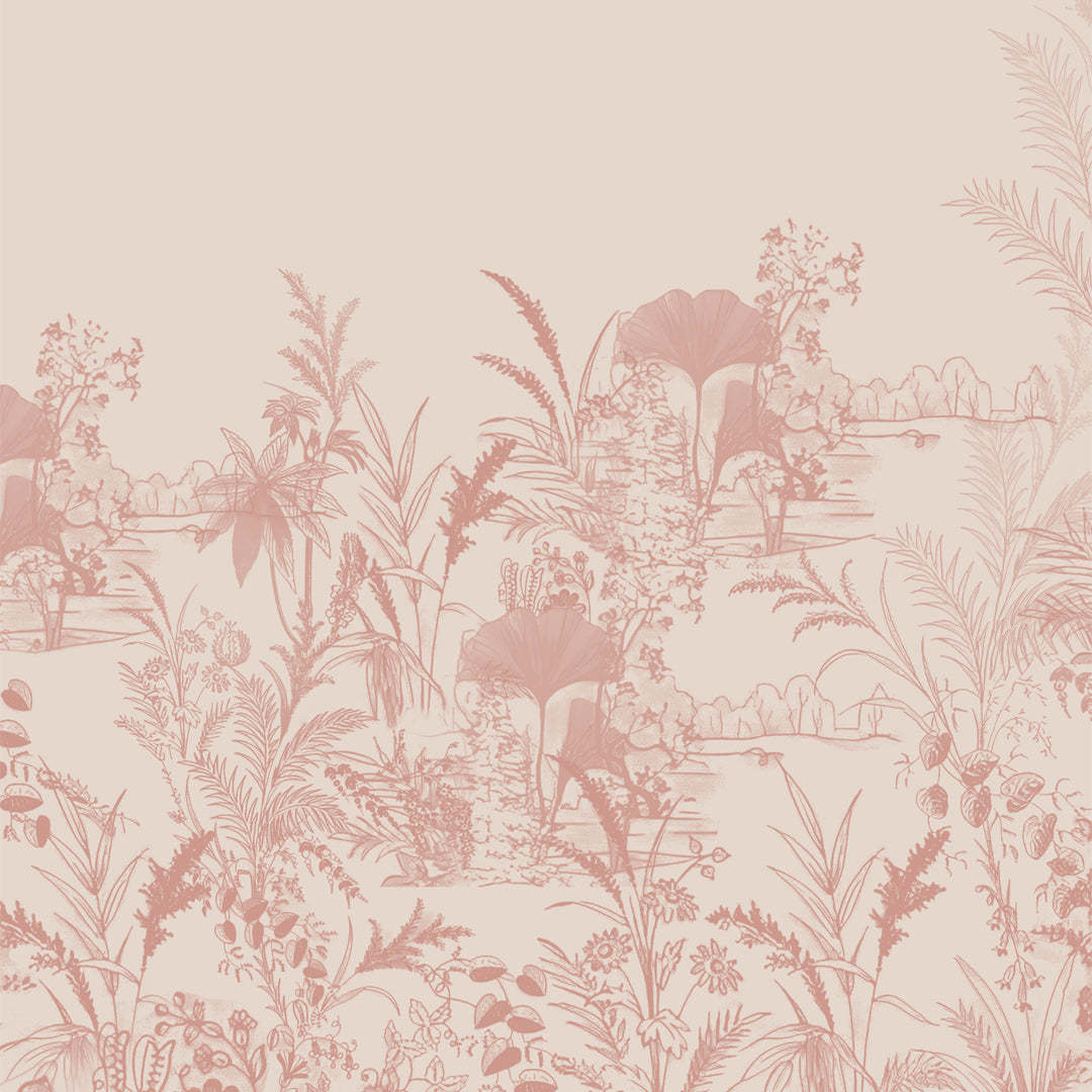 Tropical Sketch Floral Pastel Pink Heavy Satin Blackout Curtain Set of 2 - DS609
