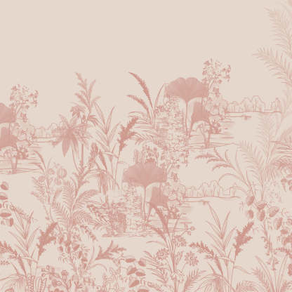 Tropical Sketch Floral Pastel Pink Heavy Satin Blackout Curtain Set of 2 - DS609