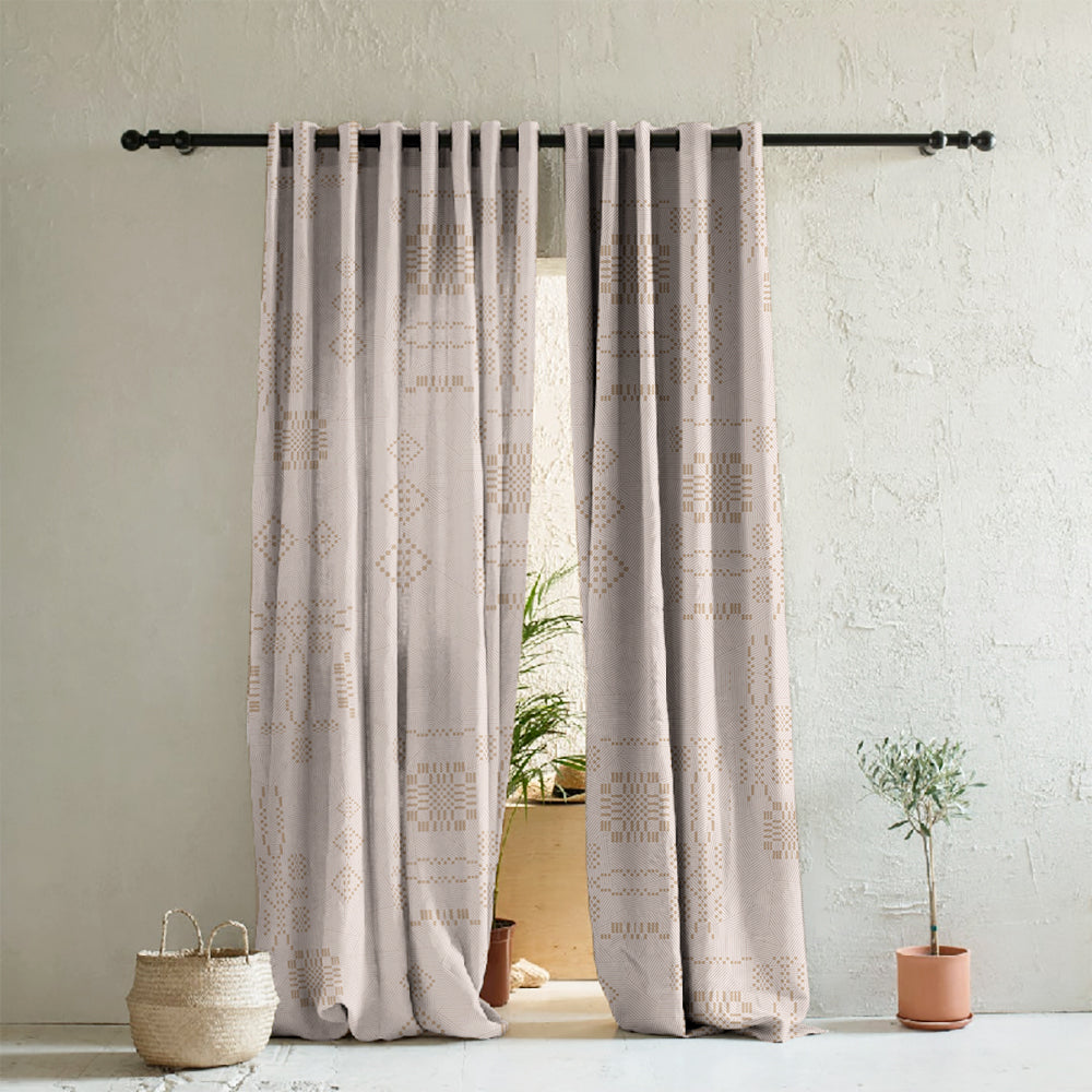Sahara Lines Geometric Pastel Pink Heavy Satin Blackout Curtain Set of 2 - DS610