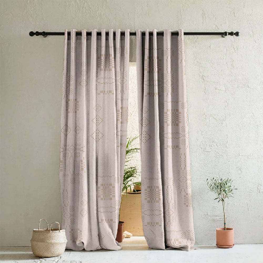 Sahara Lines Geometric Pastel Pink Heavy Satin Blackout Curtain Set of 2 - DS610