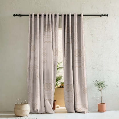 Sahara Lines Geometric Pastel Pink Heavy Satin Blackout Curtain Set of 2 - DS610