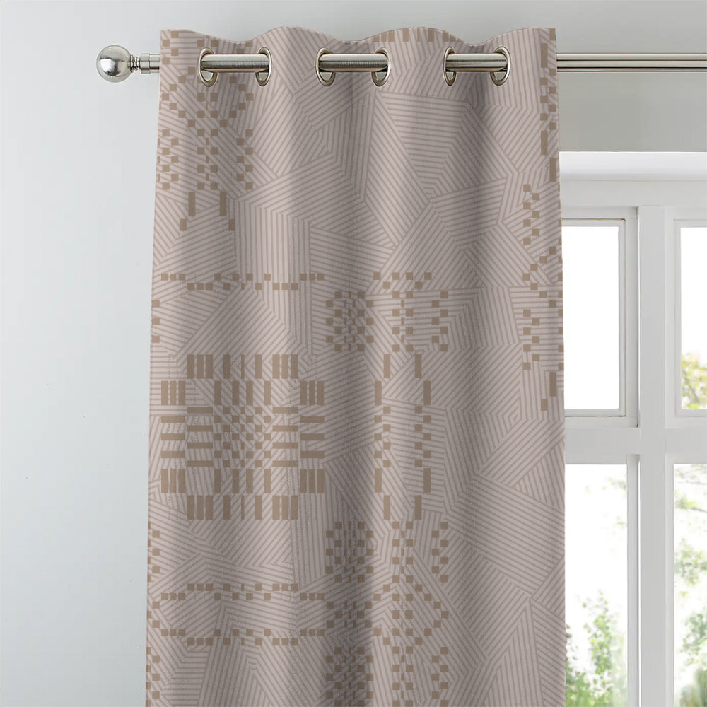 Sahara Lines Geometric Pastel Pink Heavy Satin Blackout Curtain Set of 2 - DS610