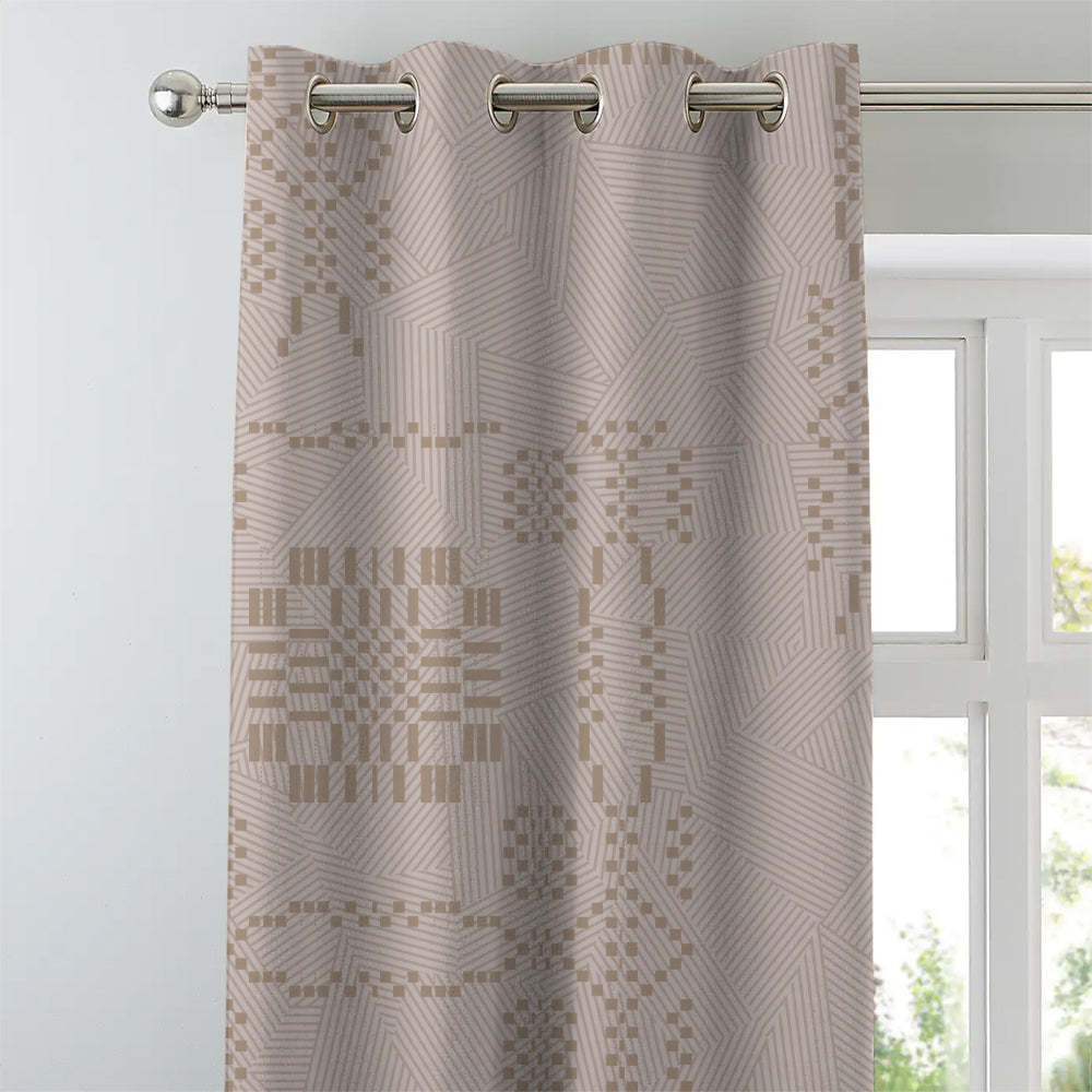 Sahara Lines Geometric Pastel Pink Heavy Satin Blackout Curtain Set of 2 - DS610
