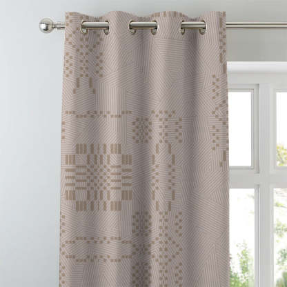 Sahara Lines Geometric Pastel Pink Heavy Satin Blackout Curtain Set of 2 - DS610