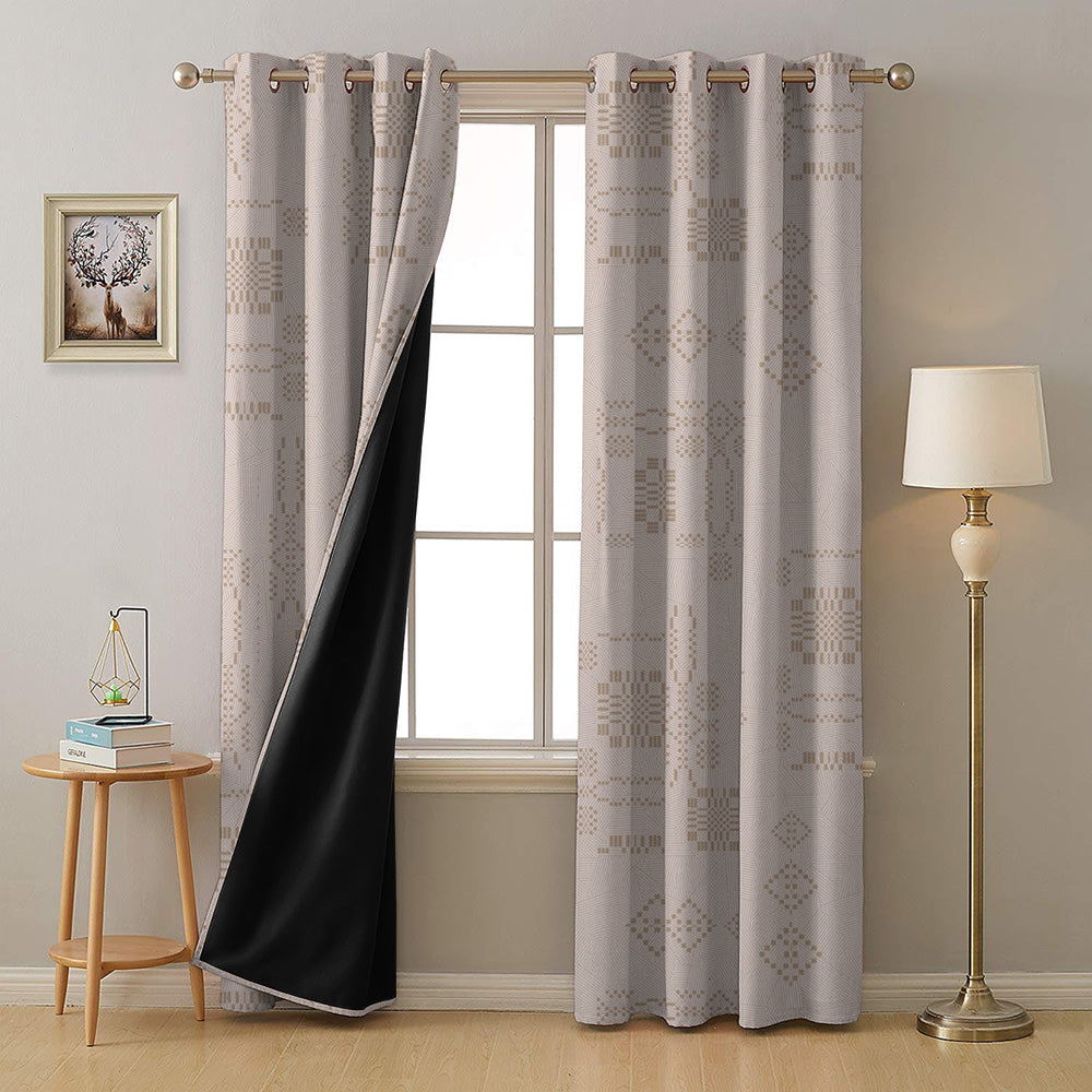 Sahara Lines Geometric Pastel Pink Heavy Satin Blackout Curtain Set of 2 - DS610
