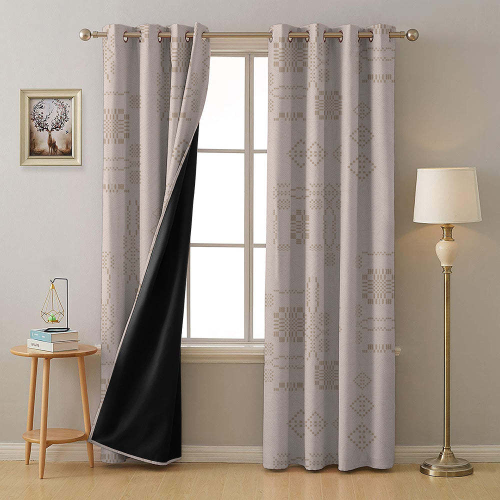 Sahara Lines Geometric Pastel Pink Heavy Satin Blackout Curtain Set of 2 - DS610