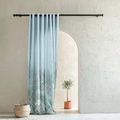 Icy Petals Indie Pastel Blue Heavy Satin Room Darkening Curtain Set of 1pc - (DS612)