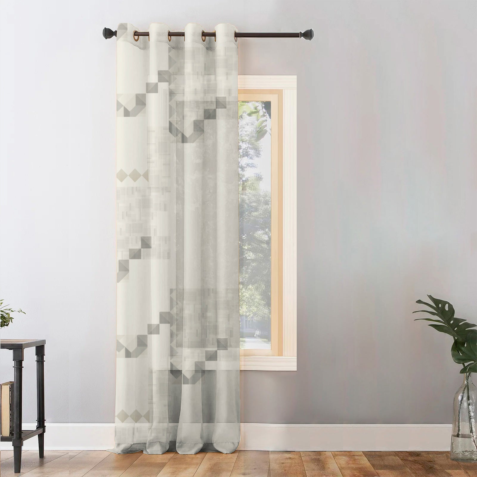 Ivory Maze Geometric Eggshell Beige Sheer Curtain Set of 1pc - (DS613)