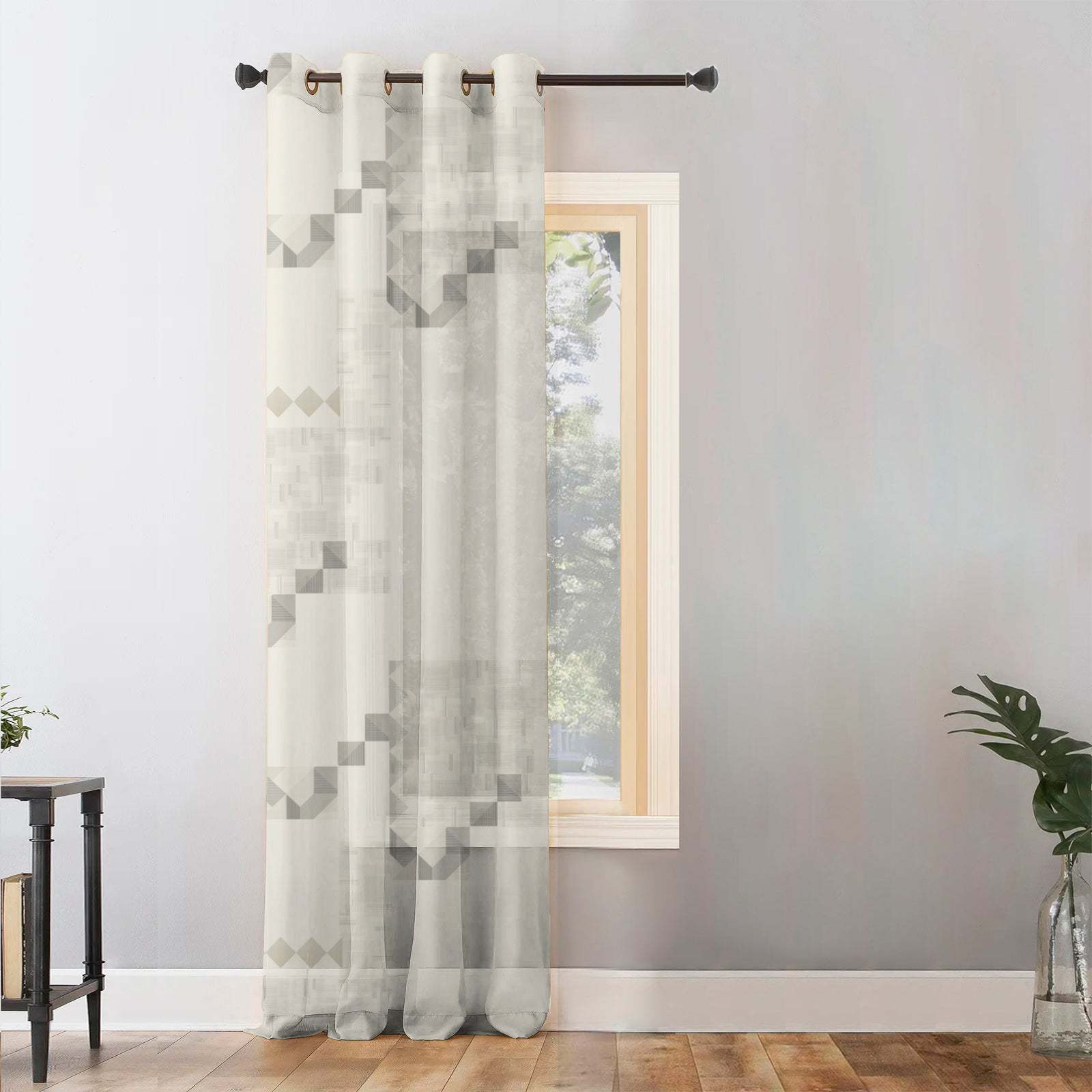 Ivory Maze Geometric Eggshell Beige Sheer Curtain Set of 1pc - (DS613)