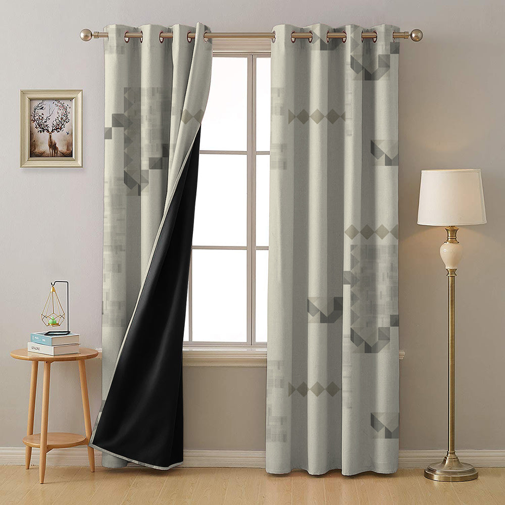 Ivory Maze Geometric Eggshell Beige Heavy Satin Blackout Curtain Set of 2 - DS613