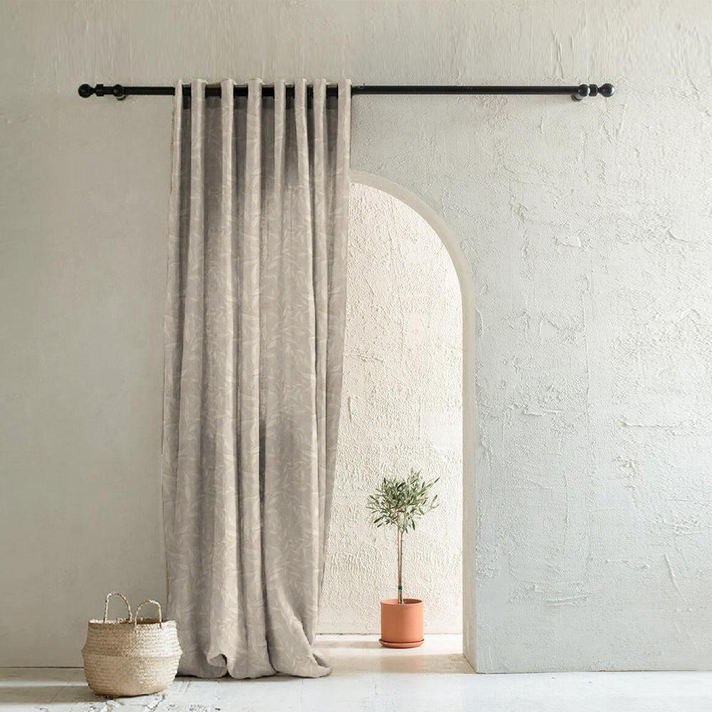 Bloomscape Floral Vanilla Beige Heavy Satin Room Darkening Curtain Set of 1pc - (DS614)