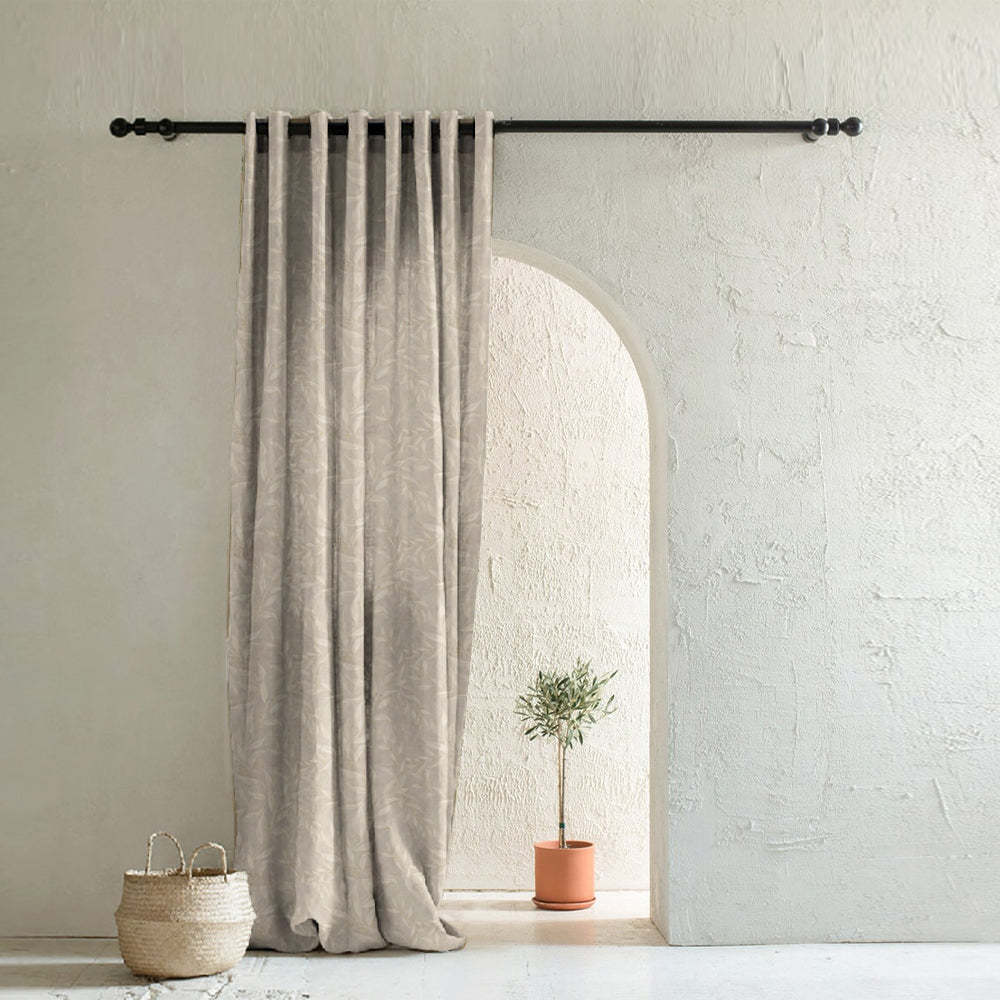 Bloomscape Floral Vanilla Beige Heavy Satin Room Darkening Curtain Set of 1pc - (DS614)