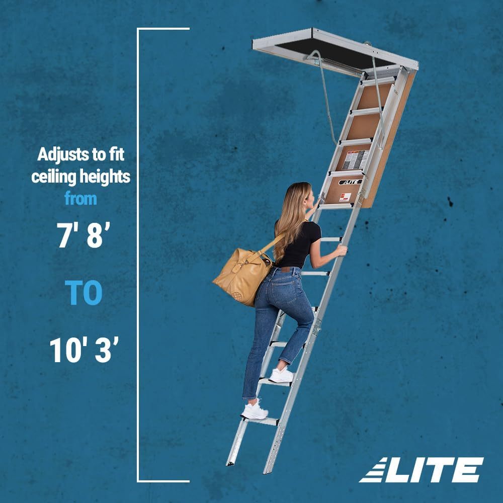 LITE 10ft Aluminum Attic Ladder, 375lb Capacity, Type IAA