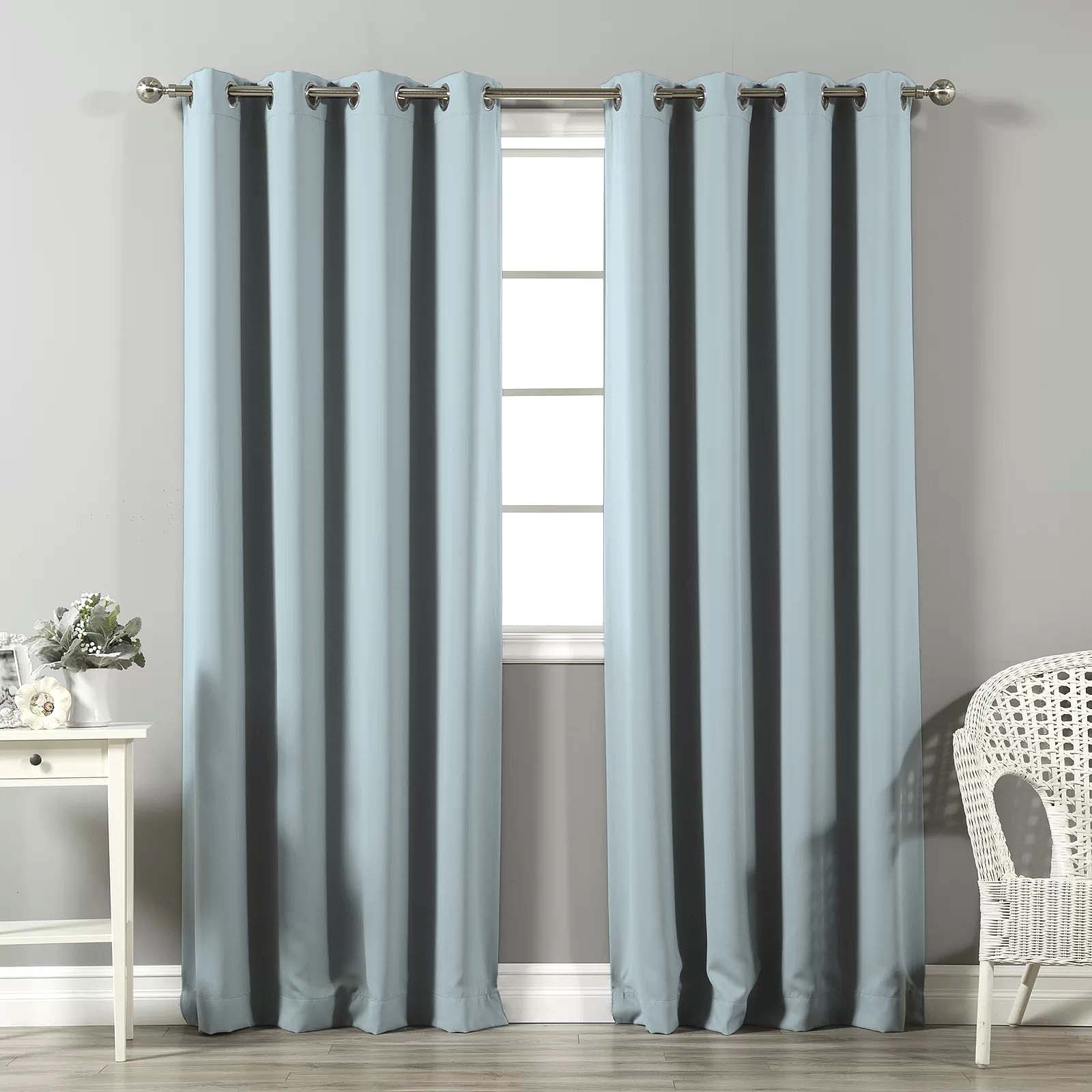 Jacquard Room Darkening Curtains in Baby Blue Set Of 2 - (P63)