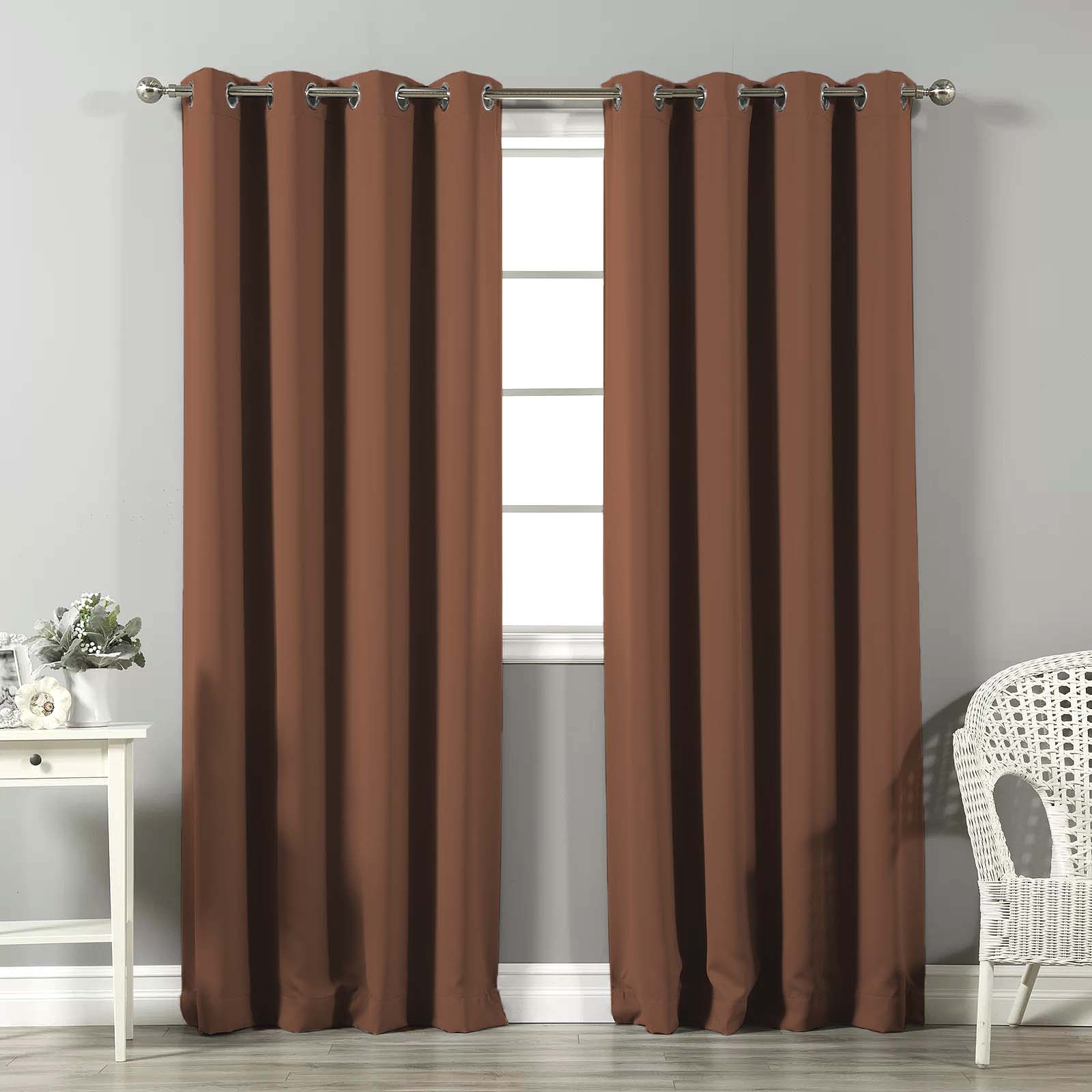 Jacquard Room Darkening Curtains in Caramel Brown Set Of 2 - (P65)