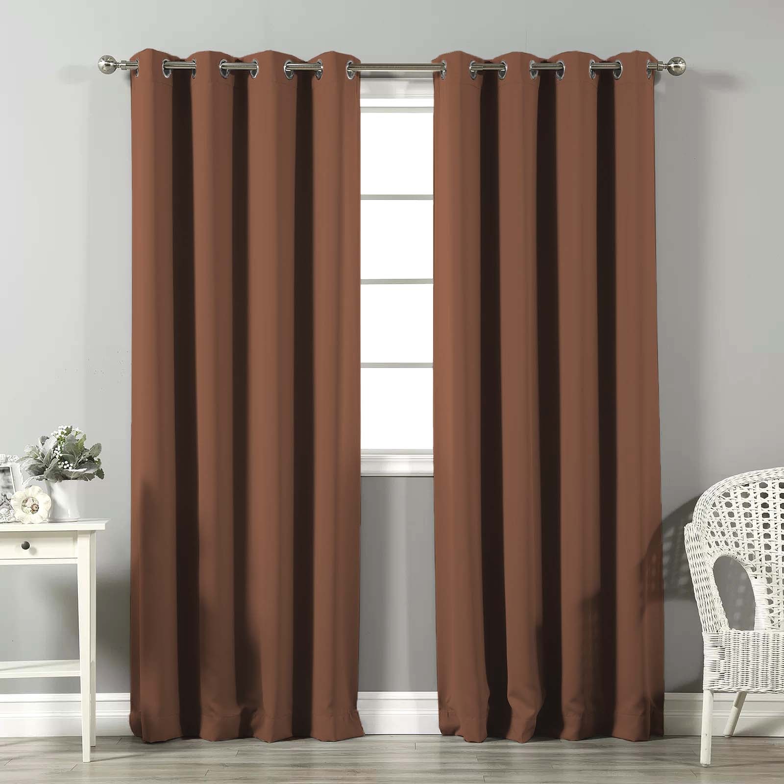 Jacquard Room Darkening Curtains in Caramel Brown Set Of 2 - (P65)