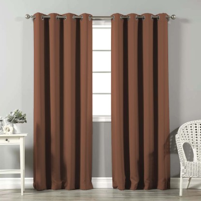 Jacquard Room Darkening Curtains in Caramel Brown Set Of 2 - (P65)