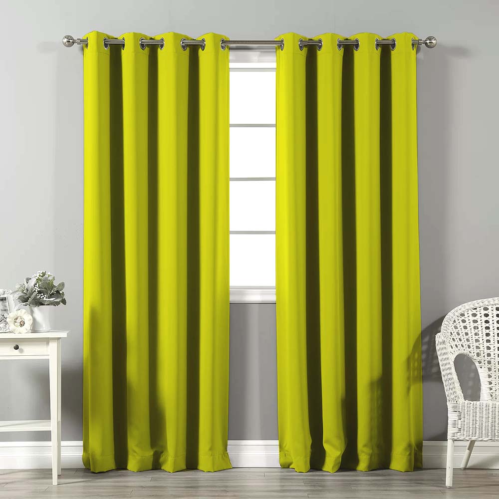 Jacquard Room Darkening Curtains in Lemon Yellow Set Of 2 - (P66)