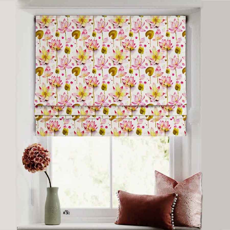 Lotus Dreams Floral Pink Satin Roman Blind (DS6A)