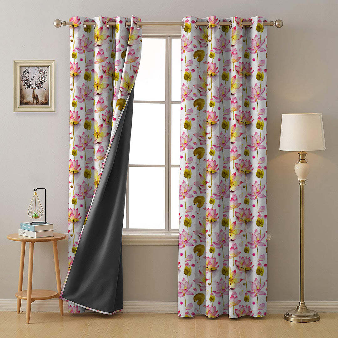 Elegant Floral Print Room Darkening Curtains- Set of 2 - DS06A
