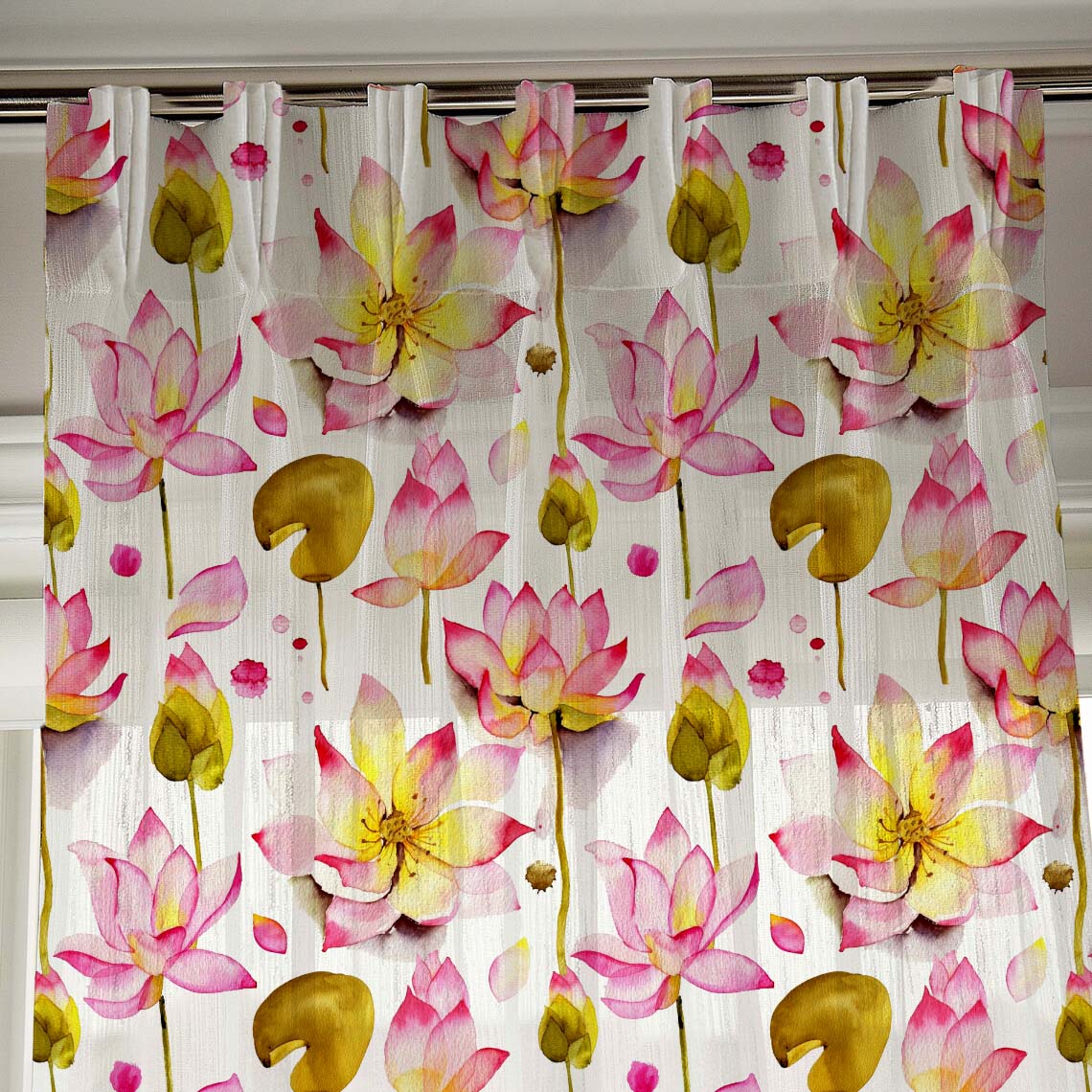 Elegant Floral Print Sheer Semi Transparent Curtain - Set of 2 -DS06A1