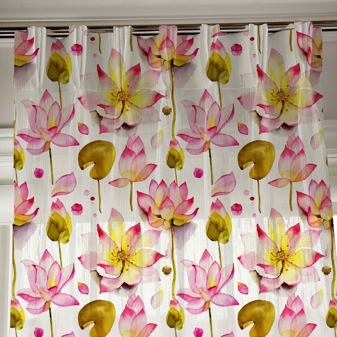Elegant Floral Print Sheer Semi Transparent Curtain - Set of 2 -DS06A1