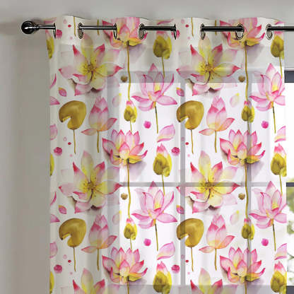 Elegant Floral Print Sheer Semi Transparent Curtain - Set of 2 -DS06A1