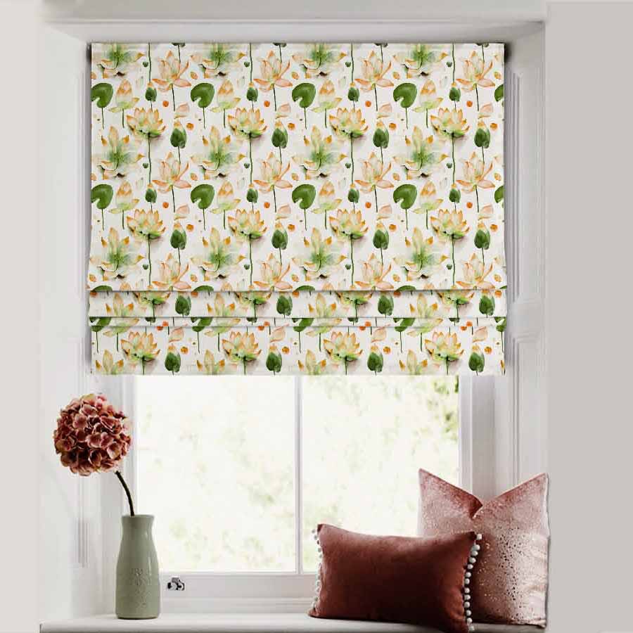 Lotus Dreams Floral Orange Satin Roman Blind (DS6B)