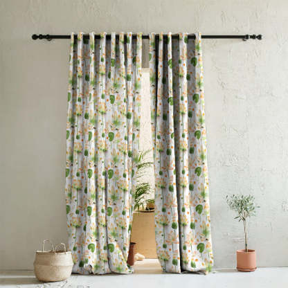 Lotus Dreams Floral Orange Heavy Satin Room Darkening Curtains Set Of 2 - (DS6B)