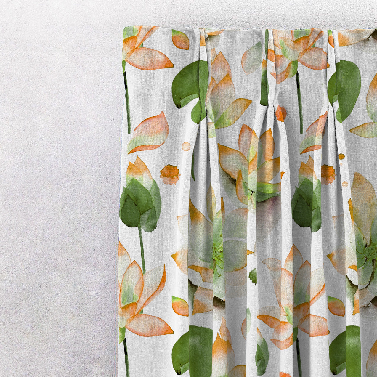Lotus Dreams Floral Orange Heavy Satin Room Darkening Curtains Set Of 2 - (DS6B)