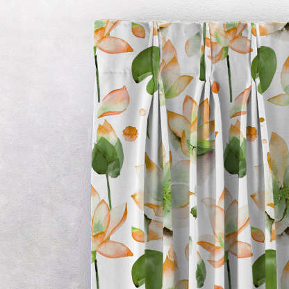 Lotus Dreams Floral Orange Heavy Satin Room Darkening Curtains Set Of 2 - (DS6B)