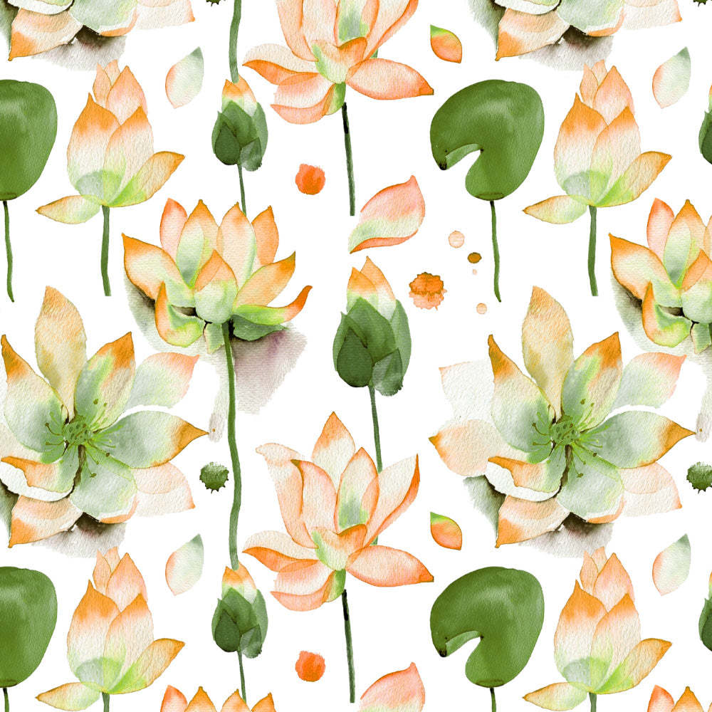 Lotus Dreams Floral Orange Heavy Satin Room Darkening Curtains Set Of 2 - (DS6B)