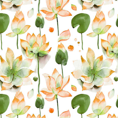Lotus Dreams Floral Orange Heavy Satin Room Darkening Curtains Set Of 2 - (DS6B)
